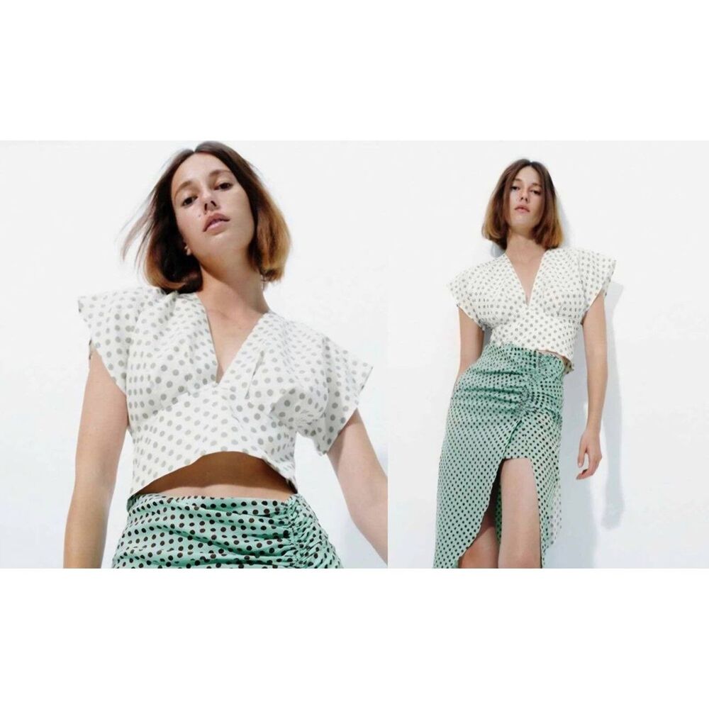 Zara Linen Blend Polka Dot Crop Top Size M